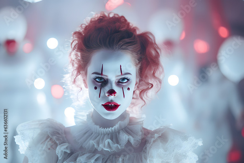 Fototapeta Haunted carnival with creepy clowns and games