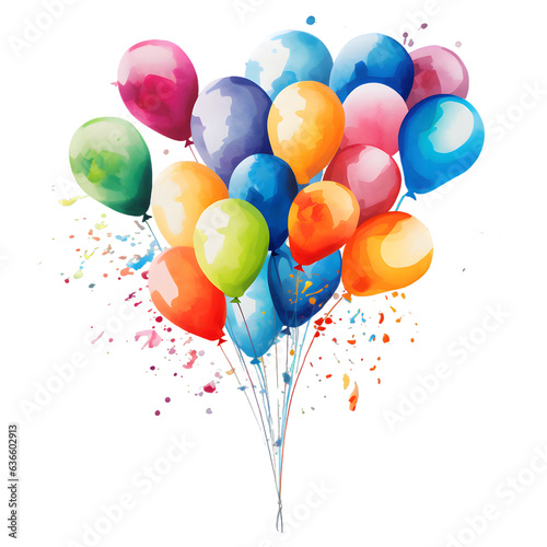 Color balloons watercolor illustration isolated on transparent background