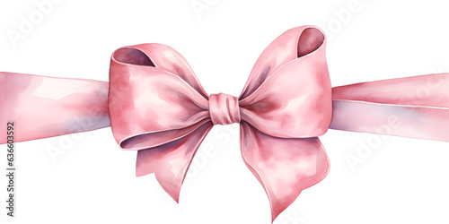 Photographie Pink bow with ribbon watercolor illustration isolated on transparent background