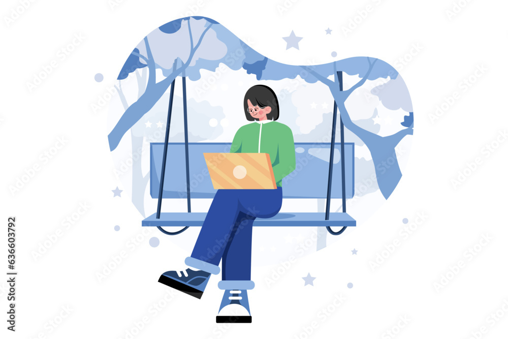 Businesswoman Working On Marketing Strategy While Seating On A Swing Businesswoman Working On Marketing Strategy While Seating On A Swing