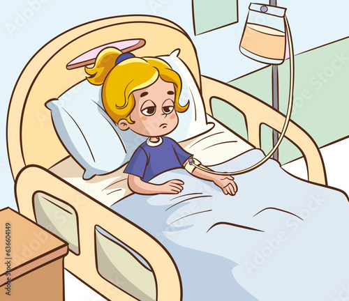Vector illustration of a sick child in hospital