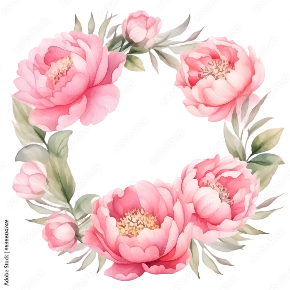 Flowers wreath hand painted watercolor illustration isolated on transparent background Flowers wreath hand painted watercolor illustration isolated on transparent background