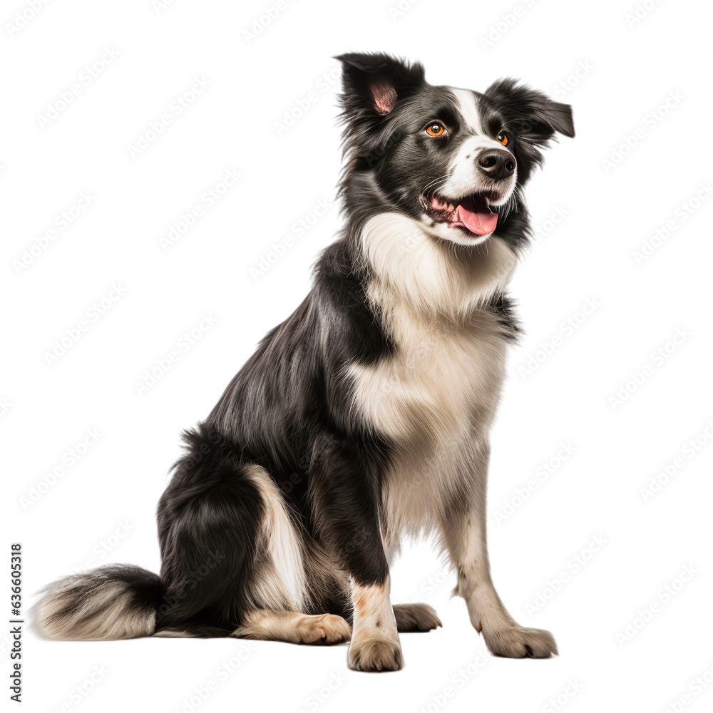 Sitting Border Collie Dog Isolated on a Transparent Background