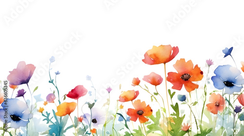 Wild flowers watercolor illustration isolated on transparent background