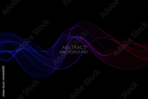 Transparent neon wave on black background, design element