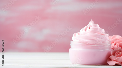 Pink Handmade foaming whipped soap. Generative AI. 