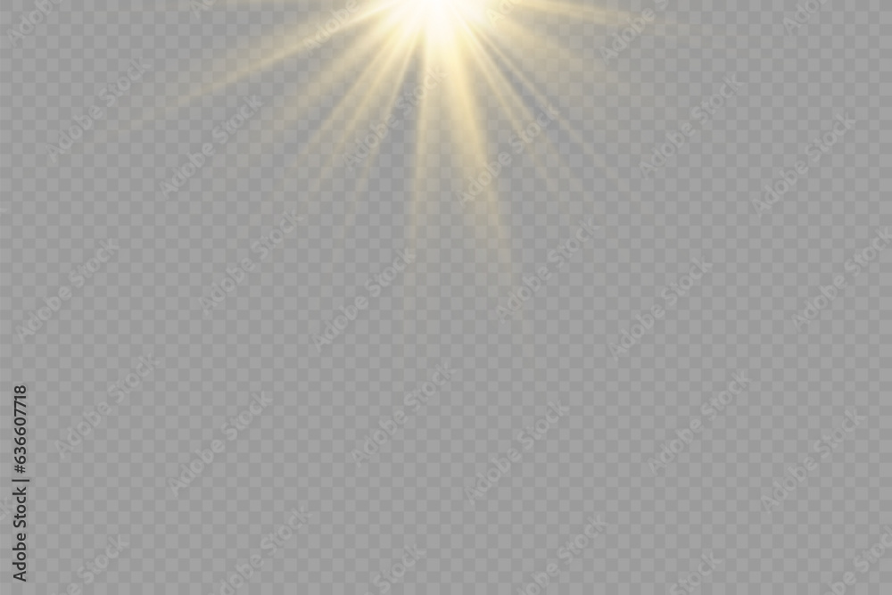 Light effects, glare, glitter, explosion, golden light, Vector illustration. shining golden stars.