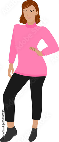 woman in a pink sweater. vector Illustration.