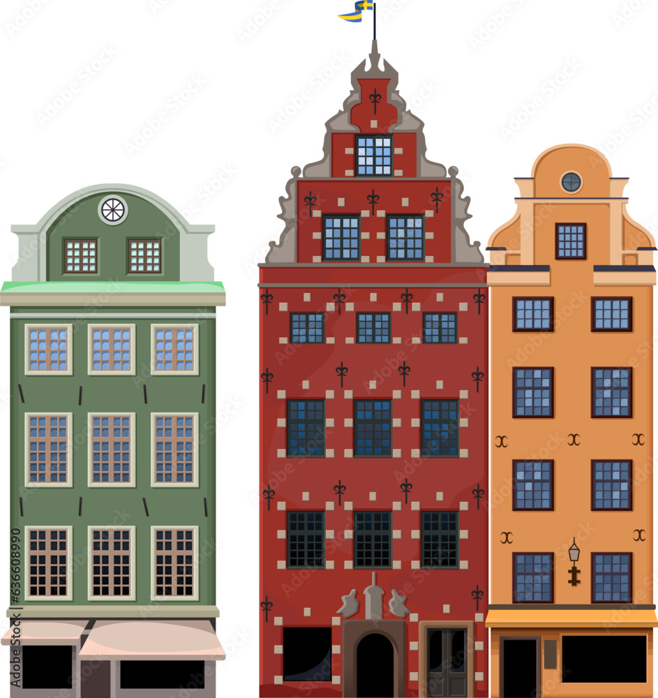 Swedish Landmark buildings in Old Town Gamla Stan - Stockholm