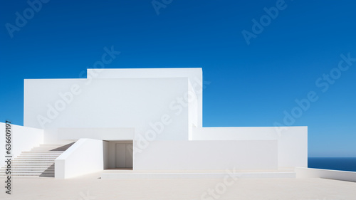 facade of a white modern building blue sky background