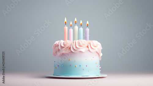 happy birthday cake minimalistic pastel colors candle with cream
