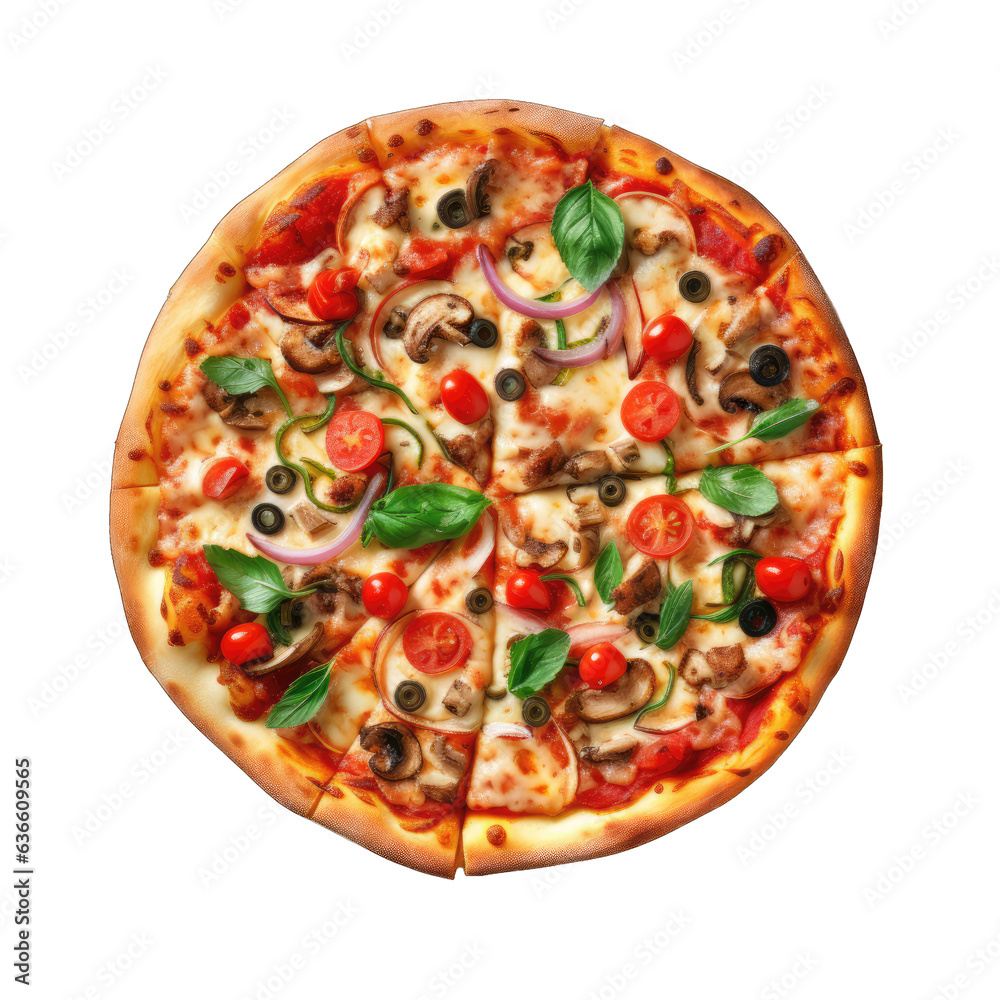 Appetizing pizza with sausage on a white transparent background, png Appetizing pizza with sausage on a white transparent background, png