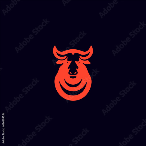 Bull Head Logo with Monogram Outline, The bull head monogram embodies determination and clarity, driving home the idea of moving forward with purpose
