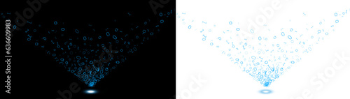 Fototapeta Naklejka Na Ścianę i Meble -  bit binary blue sparkle comes out of the bottom spot light transparent background