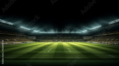 Soccer stadium at night with bright lights