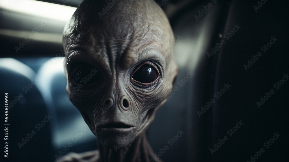 Extraterrestrial Odyssey: Grey Alien in Space Vessel, Generative AI Extraterrestrial Odyssey: Grey Alien in Space Vessel, Generative AI
