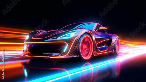 Sport car with neon lights on race track