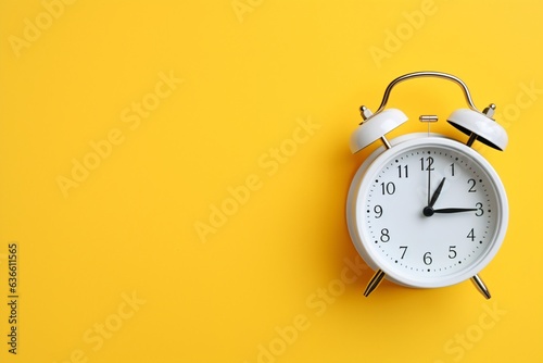 Alarm clock on a plain yellow background photo