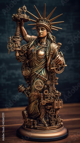 Steampunk Legacy of Freedom: The Statue's Journey into Another Era generative, ai