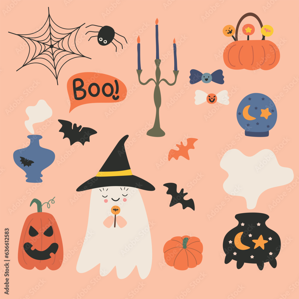 cute set of halloween attributes vector