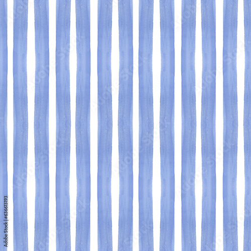 Seamless pattern with blue and blue stripes painted by hand in watercolor, on a white background. Watercolor illustration. Suitable for textile design, wrappers, packaging, accessories, postcards