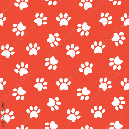 Paw print seamless pattern. Animal footprint seamless pattern vector illustration.