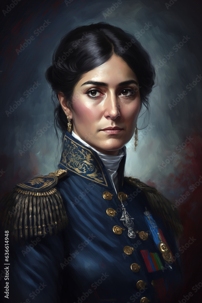 Oil painting of woman general in a military dress suit