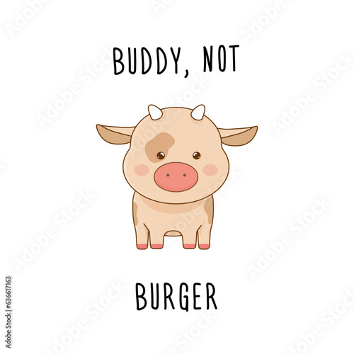 cute kawaii piggy cow, vegan lettering, slogan, vegan day