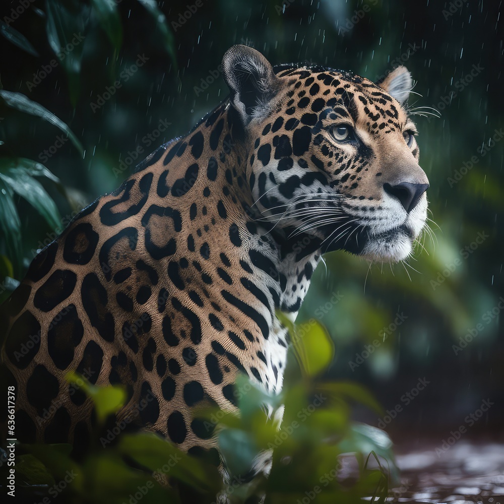 Naklejka premium Tiger in a green forest 