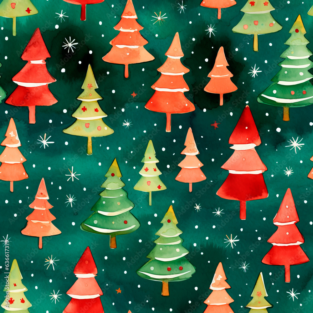 Christmas tree seamless pattern. Wrapping paper design.