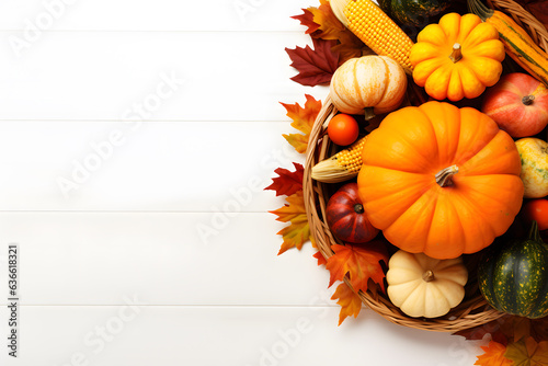 Thanksgiving cornucopia with pumpkins