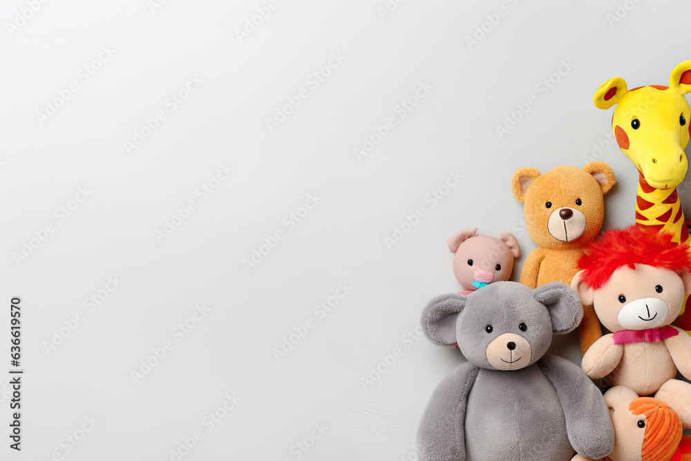 Baby Toys on Light Gray Background for Birth and New born baby shower event Baby Toys on Light Gray Background for Birth and New born baby shower event