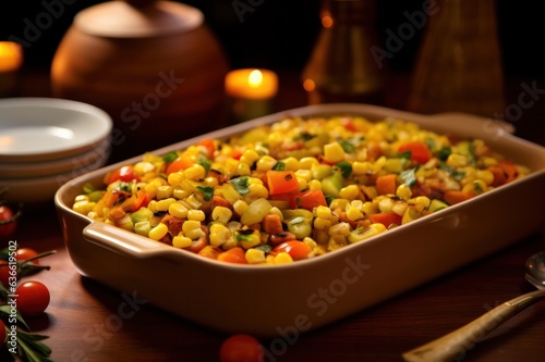 succotash salad at Thanksgiving dinner table