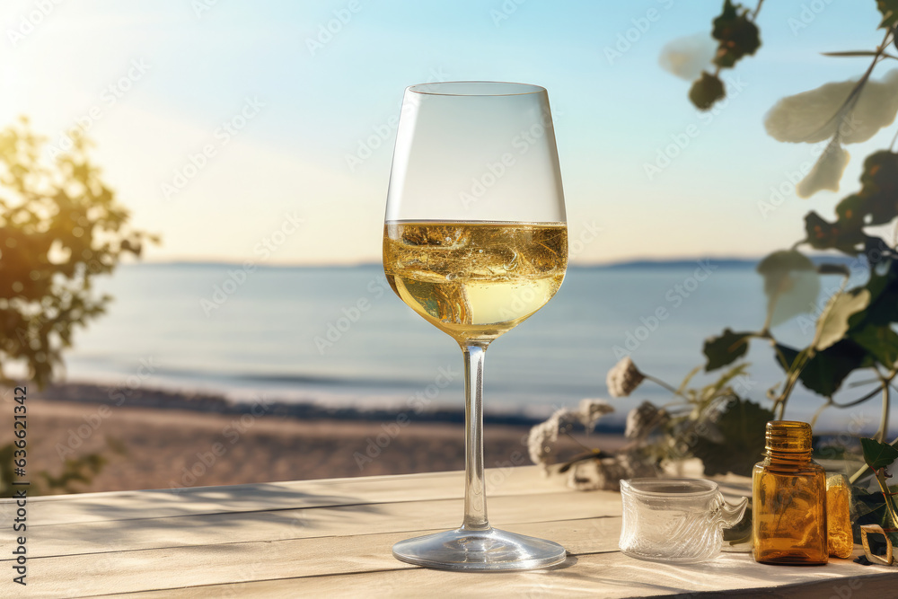 White Wine Against a Summer Sea Backdrop