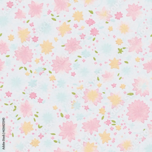 Embroidered seamless pattern of colorful flowers. AI generated.