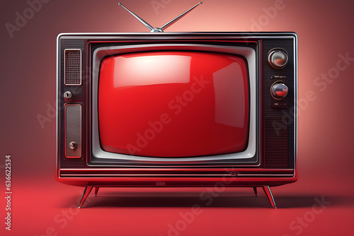 retro tv set, old television on a red background -Generative Ai