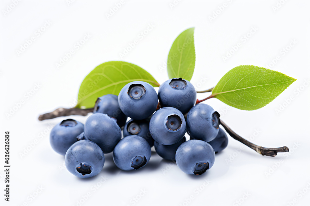 A cluster of blueberries with leaves A cluster of blueberries with leaves