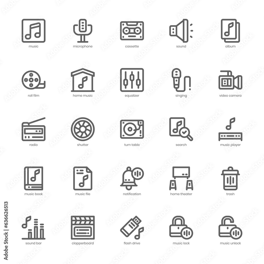 Music and Multimedia icon pack for your website, mobile, presentation, and logo design. Music and Multimedia icon outline design. Vector graphics illustration and editable stroke. Music and Multimedia icon pack for your website, mobile, presentation, and logo design. Music and Multimedia icon outline design. Vector graphics illustration and editable stroke.