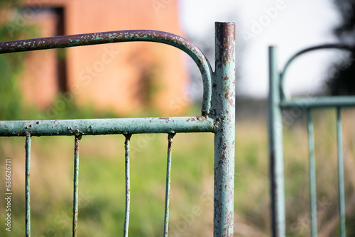 old rusty metal gate with cracked paint