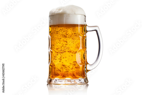 A traditional Bavarian beer stein filled with frothy beer