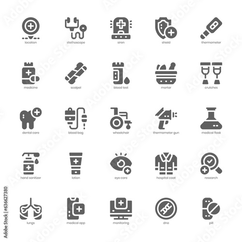 Medical Services icon pack for your website, mobile, presentation, and logo design. Medical Services icon glyph design. Vector graphics illustration and editable stroke.
