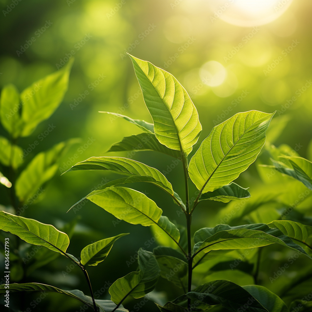 Fototapeta premium Green leaf on nature background.
