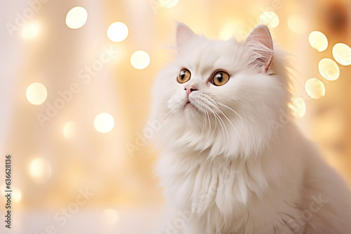 A kitten in a cozy setting adorned with holiday decorations, radiating warmth and comfort. The perfect image for a festive and heartwarming scene.