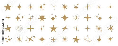Star icons set. Gold star and sparkle symbols collection