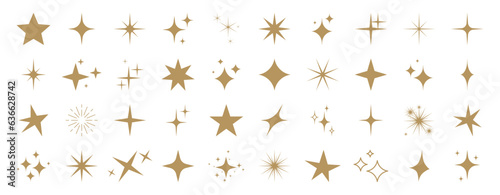 Star icons set, gold star collection, sparkle vector symbols