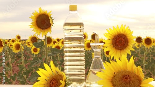 sunflower oil in field of sunflowers