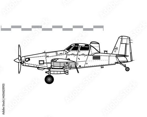 Air Tractor OA-1K Sky Warden, AT-802U. Vector drawing of light attack aircraft. Side view. Image for illustration and infographics.