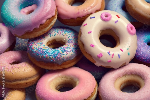 Colorful glazed donuts background. top view. flat lay.