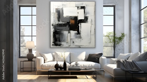Black and white abstract wall art in living room , Architure , modern interior design , Generative AI photo