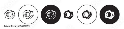 Hex nut vector icon set. steel metal nut symbol in black color.